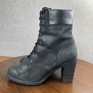 Timberland Glancy 6" Ankle Boots Women's 9.5 Black Leather Combat Gum Heel 8432A